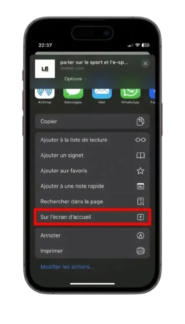 ajouter linebet app pour ios a l'ecran d'accueil