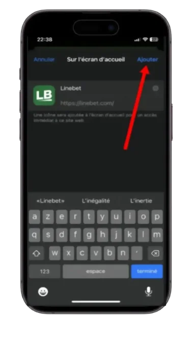 ajouter linebet application a l'ecran d'accueil