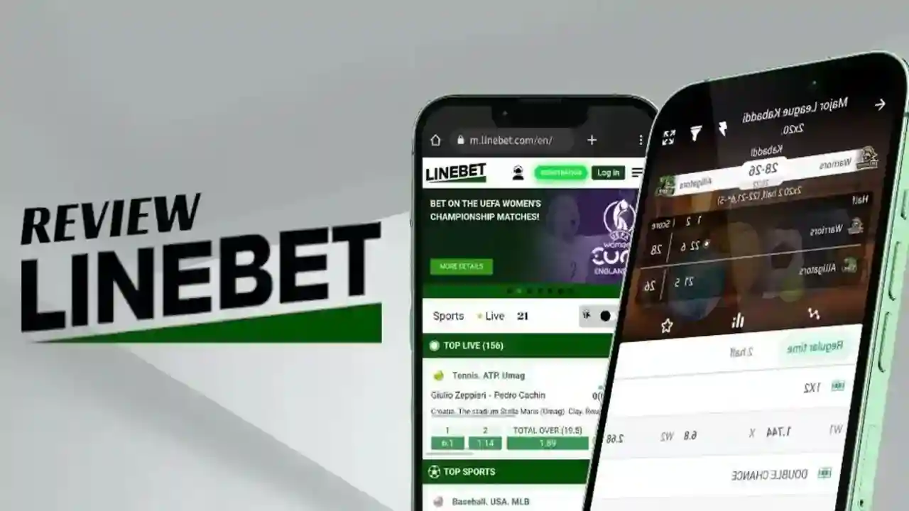 Avis sur la plateforme Linebet montrant l'interface de paris sportifs, le lobby du casino et l'application mobile